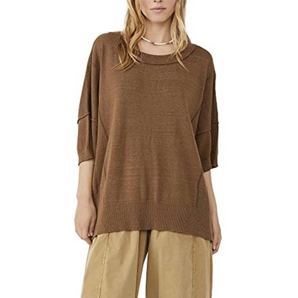 Free People Work From Home Women Pullover Sweater Top Mushroom Small - Picture 2 of 12